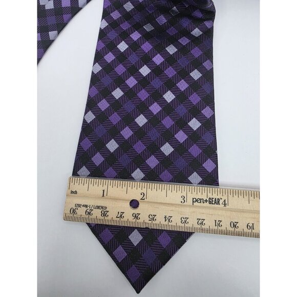 Sean John Men's Neck Tie Extra Long/Tall 100% Silk Black Purple Squares 63" EUC - Picture 3 of 4